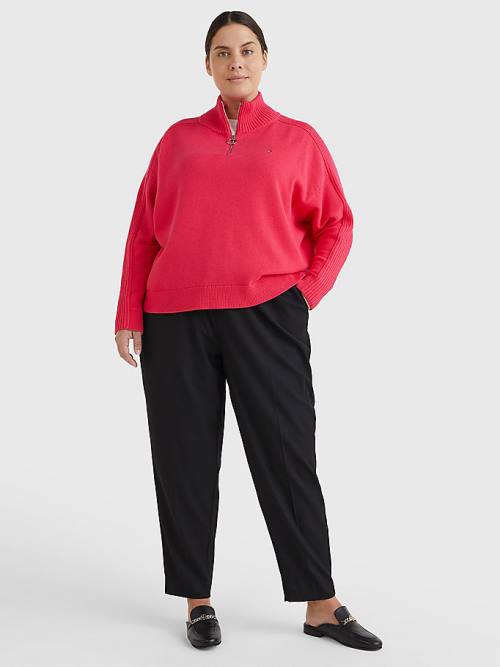 Tommy Hilfiger Curve Oversized Half-Zip High Neck Jumper Kazak Kadın Pembe | TH952TVP