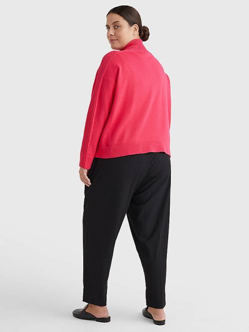 Tommy Hilfiger Curve Oversized Half-Zip High Neck Jumper Kazak Kadın Pembe | TH952TVP