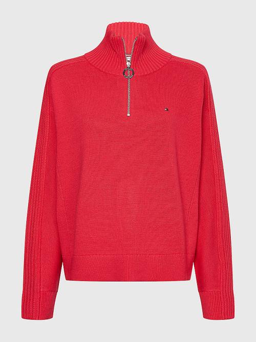 Tommy Hilfiger Curve Oversized Half-Zip High Neck Jumper Kazak Kadın Pembe | TH952TVP