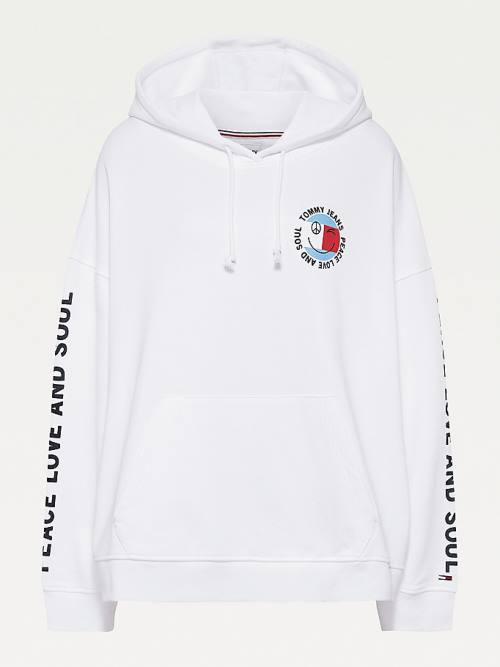 Tommy Hilfiger Curve Peace Logo Kapüşonlu Sweatshirt Kadın Beyaz | TH257AFB