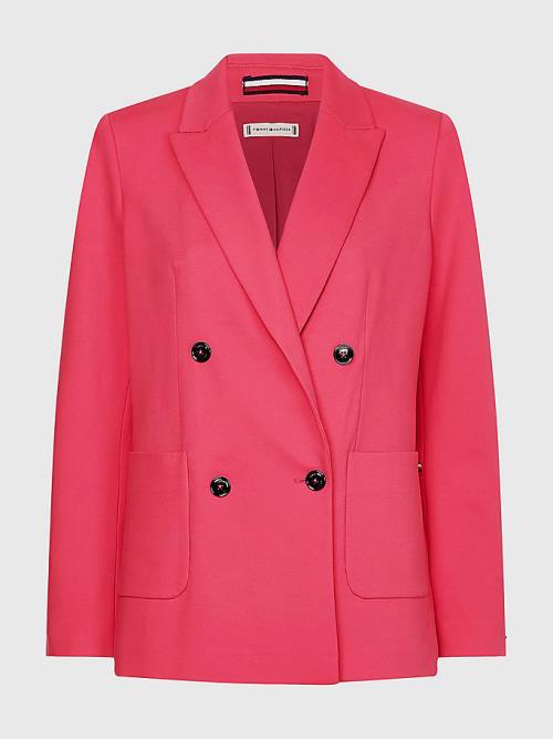 Tommy Hilfiger Curve Punto Milano Double Breasted Blazer Kadın Pembe | TH036CQK