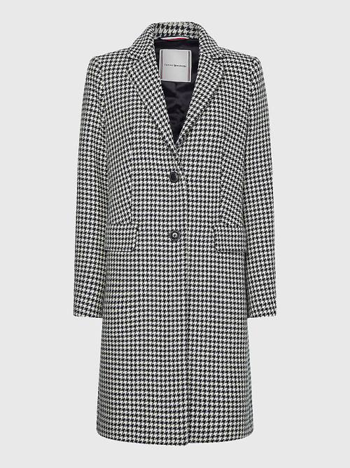 Tommy Hilfiger Curve Recycled Wool Blend Houndstooth Kaban Kadın Mavi | TH586LQU