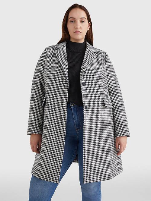 Tommy Hilfiger Curve Recycled Wool Blend Houndstooth Kaban Kadın Mavi | TH586LQU