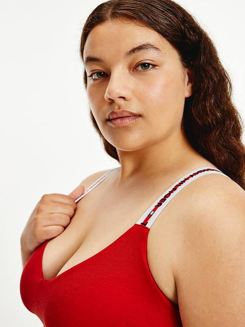 Tommy Hilfiger Curve Repeat Logo Askılı V-Neck Bralette İç Giyim Kadın Kırmızı | TH867DQK