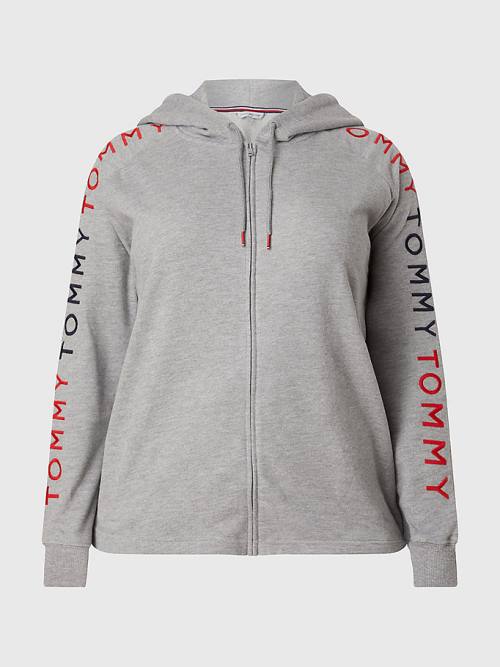 Tommy Hilfiger Curve Repeat Logo Zip-Thru Kapüşonlu Sweatshirt Kadın Gri | TH087HVX