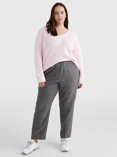 Tommy Hilfiger Curve Rib-Knit Organic Pamuklu Relaxed Fit Jumper Kazak Kadın Pembe | TH832VCO