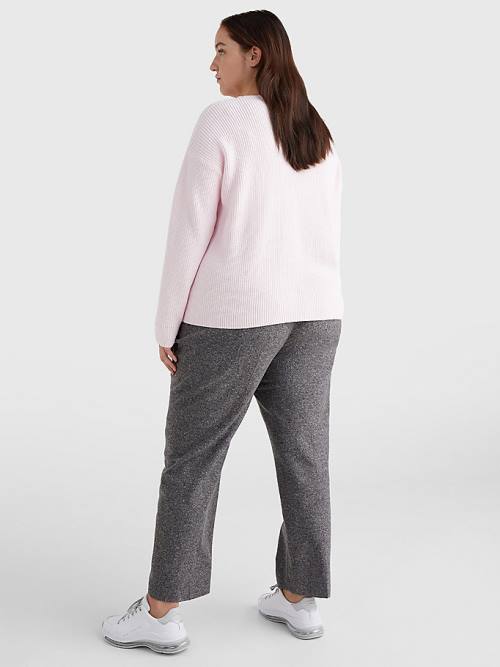 Tommy Hilfiger Curve Rib-Knit Organic Pamuklu Relaxed Fit Jumper Kazak Kadın Pembe | TH832VCO