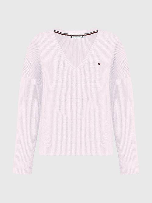 Tommy Hilfiger Curve Rib-Knit Organic Pamuklu Relaxed Fit Jumper Kazak Kadın Pembe | TH832VCO