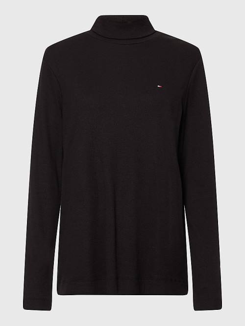 Tommy Hilfiger Curve Roll Neck Skinny Fit Jumper Tişört Kadın Siyah | TH692JAB