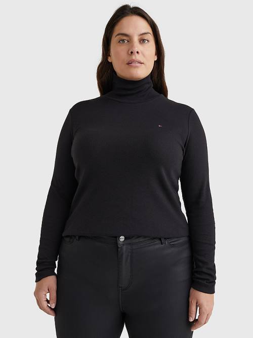 Tommy Hilfiger Curve Roll Neck Skinny Fit Jumper Tişört Kadın Siyah | TH692JAB