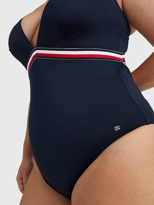 Tommy Hilfiger Curve Signature Tape One Piecesuit Mayo Kadın Mavi | TH403ECA