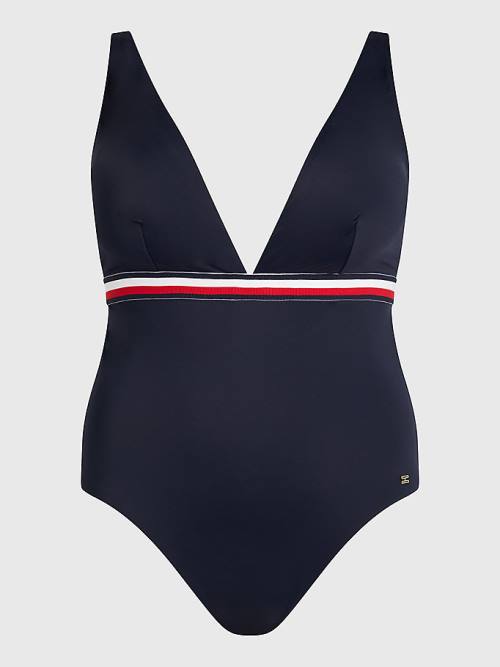 Tommy Hilfiger Curve Signature Tape One Piecesuit Mayo Kadın Mavi | TH403ECA