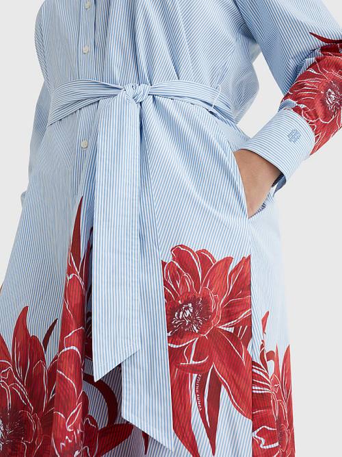 Tommy Hilfiger Curve Stripe Floral Print Midi Shirt Elbise Kadın Mavi | TH876IKN