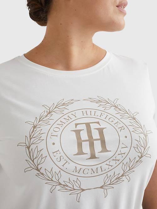 Tommy Hilfiger Curve Sueded Crest Tişört Kadın Beyaz | TH051ZJQ