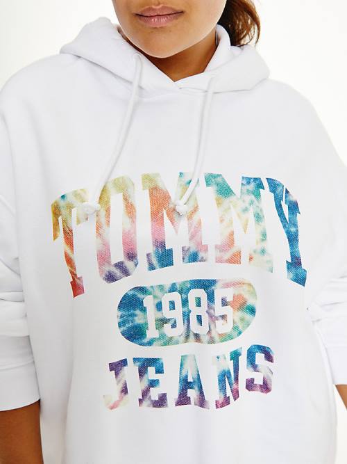 Tommy Hilfiger Curve Tie-Dye Logo Oversized Kapüşonlu Sweatshirt Kadın Beyaz | TH578HND