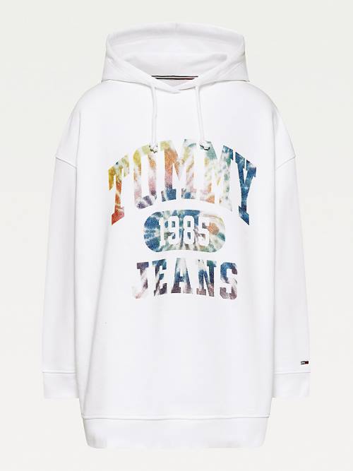 Tommy Hilfiger Curve Tie-Dye Logo Oversized Kapüşonlu Sweatshirt Kadın Beyaz | TH578HND