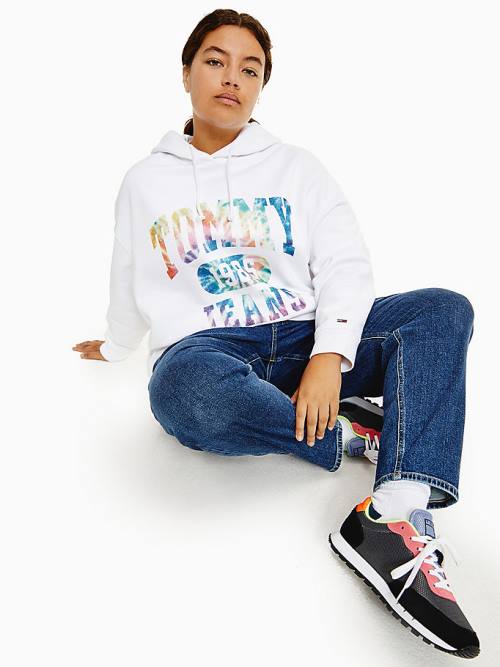 Tommy Hilfiger Curve Tie-Dye Logo Oversized Kapüşonlu Sweatshirt Kadın Beyaz | TH578HND