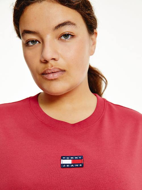 Tommy Hilfiger Curve Tommy Badge Crew Neck Tişört Kadın Kırmızı | TH672HCI