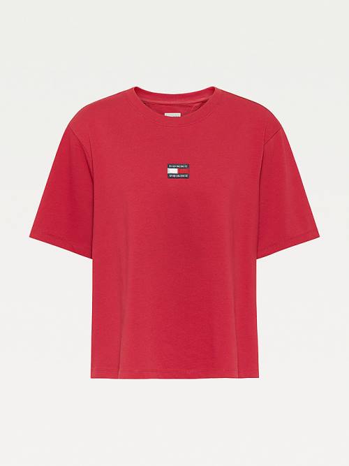 Tommy Hilfiger Curve Tommy Badge Crew Neck Tişört Kadın Kırmızı | TH672HCI