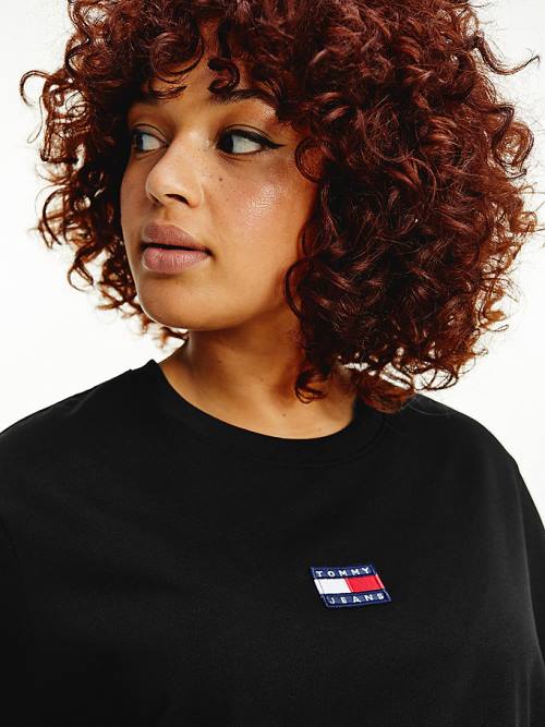 Tommy Hilfiger Curve Tommy Badge Crew Neck Tişört Kadın Siyah | TH870GCM