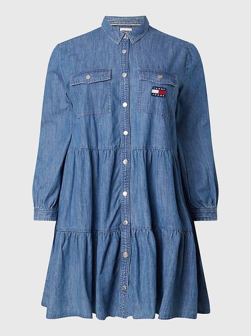 Tommy Hilfiger Curve Tommy Badge Denim Shirt Elbise Kadın Denim | TH420BZX