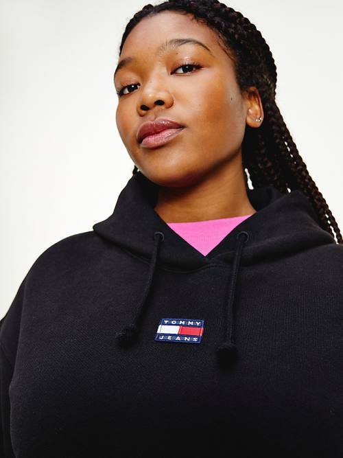 Tommy Hilfiger Curve Tommy Badge Kapüşonlu Sweatshirt Kadın Siyah | TH580BMA