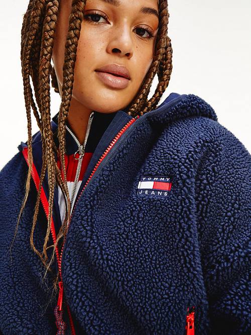 Tommy Hilfiger Curve Tommy Badge Sherpa Kukuletalı Ceket Kadın Mavi | TH315MJE