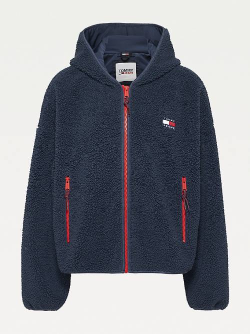 Tommy Hilfiger Curve Tommy Badge Sherpa Kukuletalı Ceket Kadın Mavi | TH315MJE