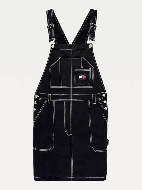 Tommy Hilfiger Curve Tommy Badge Stitch Dungaree Elbise Kadın Siyah | TH025GEP