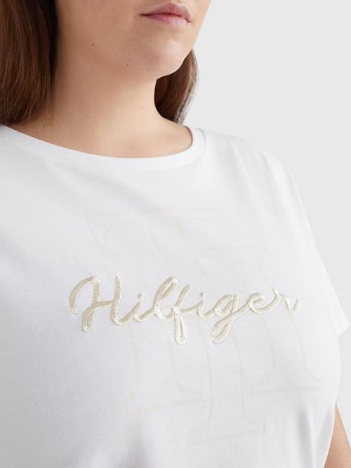 Tommy Hilfiger Curve Tonal Script Logo Organic Pamuklu Tişört Kadın Beyaz | TH328QWD