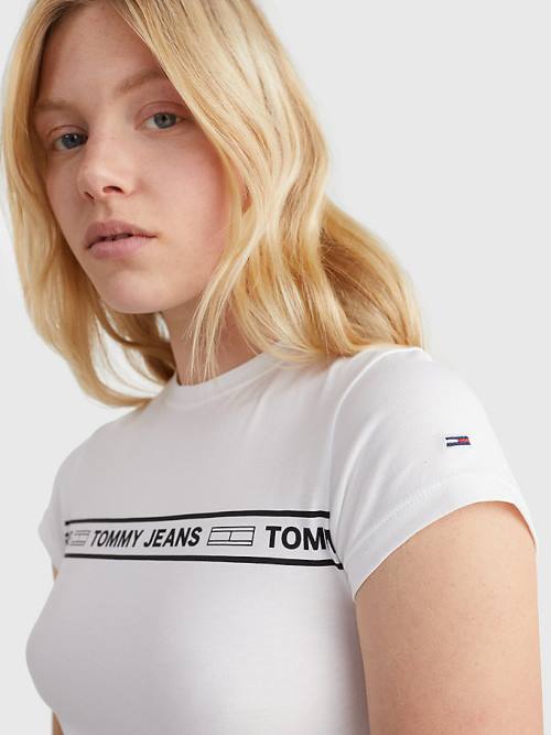 Tommy Hilfiger Cut Out Logo Tape Bodysuit Tişört Kadın Beyaz | TH648FED