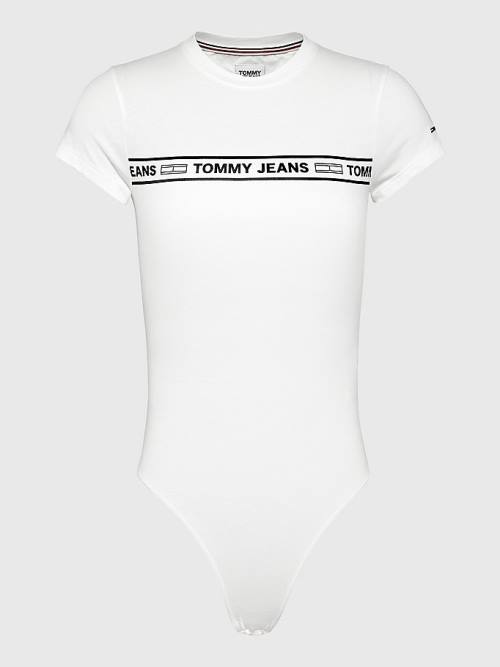 Tommy Hilfiger Cut Out Logo Tape Bodysuit Tişört Kadın Beyaz | TH648FED