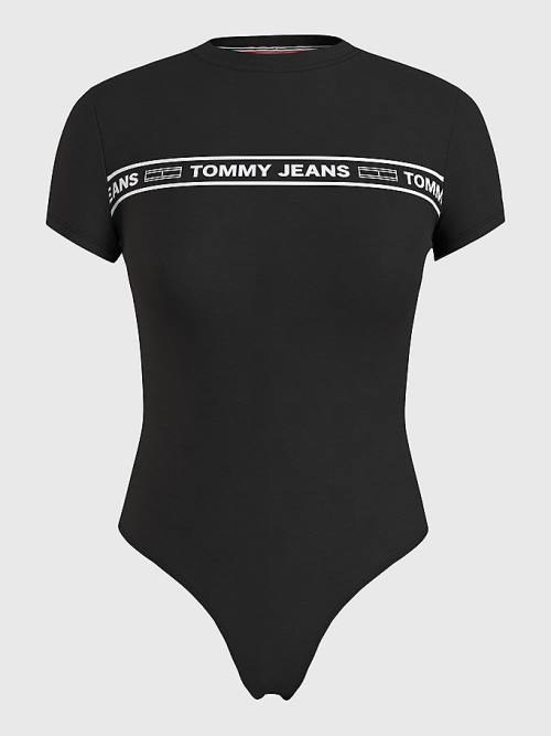 Tommy Hilfiger Cut Out Logo Tape Bodysuit Tişört Kadın Siyah | TH701NLS