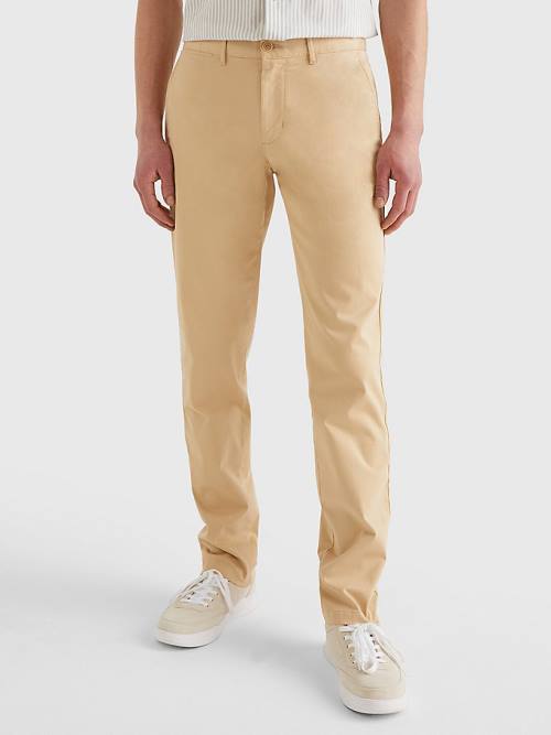 Tommy Hilfiger Denton Straight Fit Satin Chinos Pantolon Erkek Bej Rengi | TH524RIS