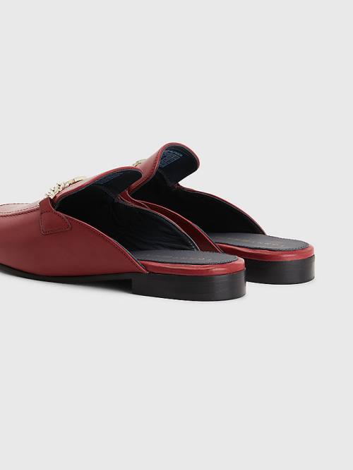 Tommy Hilfiger Deri Chain Mule Loafer Ayakkabı Kadın Kırmızı | TH248QIP