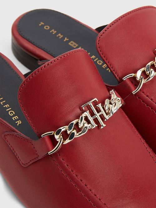 Tommy Hilfiger Deri Chain Mule Loafer Ayakkabı Kadın Kırmızı | TH248QIP