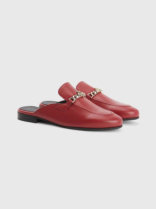 Tommy Hilfiger Deri Chain Mule Loafer Ayakkabı Kadın Kırmızı | TH248QIP