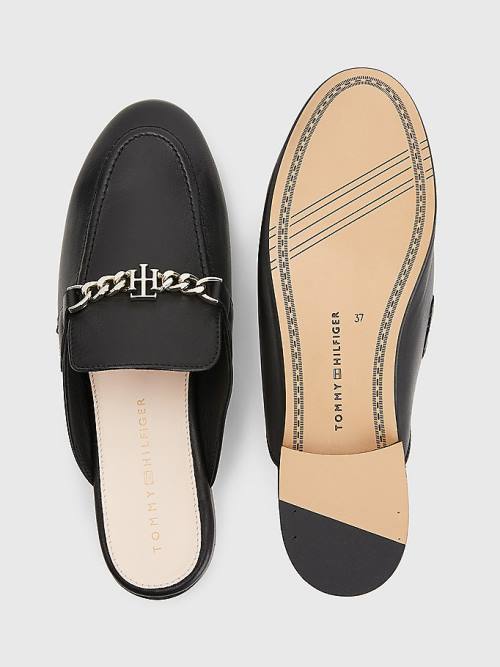 Tommy Hilfiger Deri Chain Mule Loafer Ayakkabı Kadın Siyah | TH650MYV