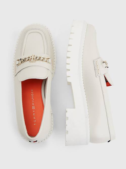 Tommy Hilfiger Deri Chain Tıknaz Loafer Ayakkabı Kadın Bej Rengi | TH457PDZ