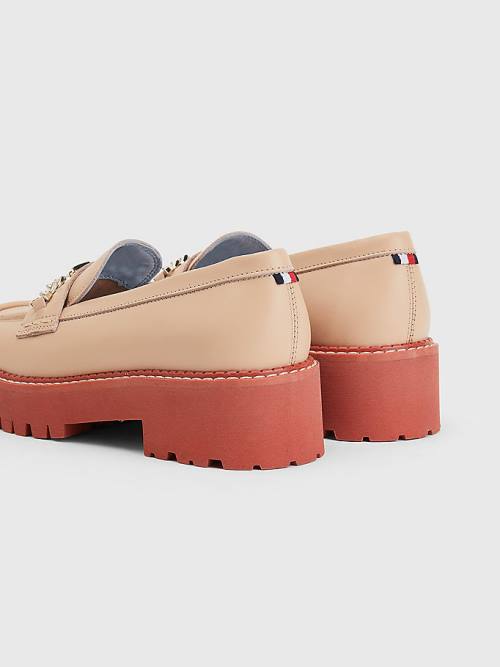 Tommy Hilfiger Deri Chain Tıknaz Loafer Ayakkabı Kadın Bej Rengi | TH831UBN