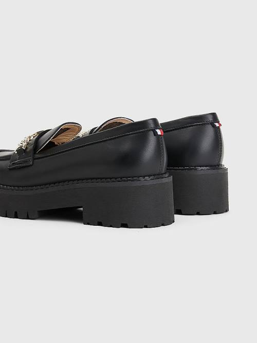 Tommy Hilfiger Deri Chain Tıknaz Loafer Ayakkabı Kadın Siyah | TH928WJH