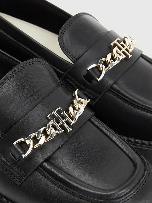 Tommy Hilfiger Deri Chain Tıknaz Loafer Ayakkabı Kadın Siyah | TH928WJH