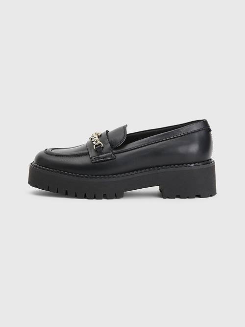 Tommy Hilfiger Deri Chain Tıknaz Loafer Ayakkabı Kadın Siyah | TH928WJH