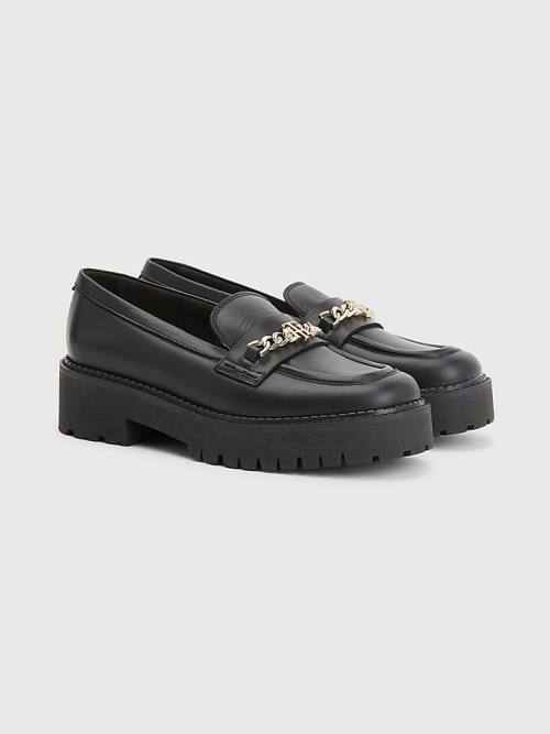 Tommy Hilfiger Deri Chain Tıknaz Loafer Ayakkabı Kadın Siyah | TH928WJH