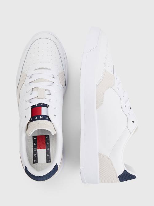 Tommy Hilfiger Deri Cupsole Spor Ayakkabı Erkek Beyaz | TH530MHW