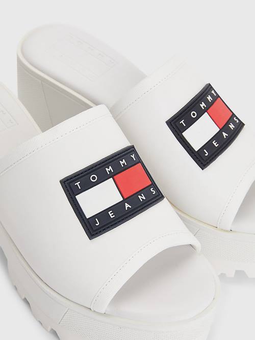 Tommy Hilfiger Deri Flag Block Heel Mules Sandalet Kadın Beyaz | TH178LTV