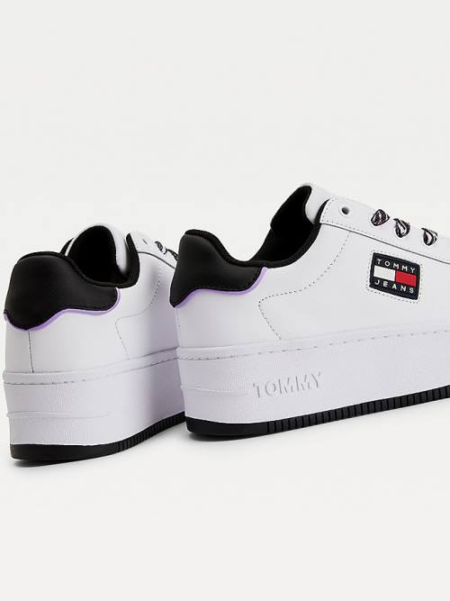 Tommy Hilfiger Deri Flatform Cupsole Spor Ayakkabı Kadın Beyaz | TH521POJ