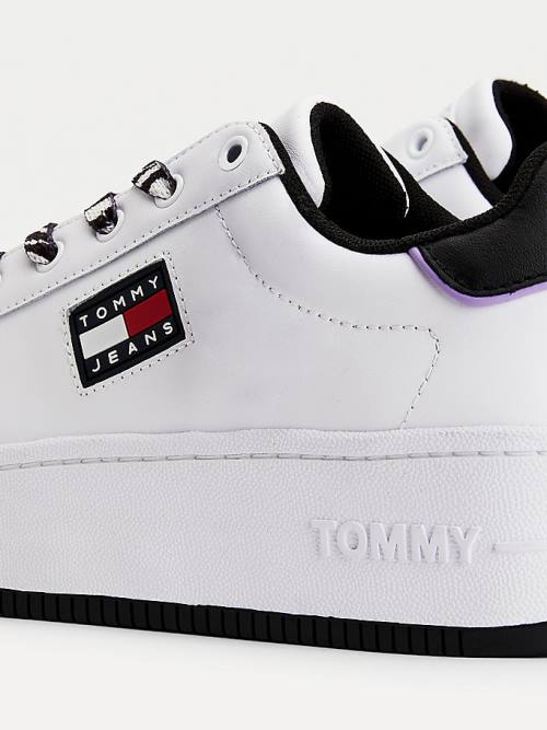 Tommy Hilfiger Deri Flatform Cupsole Spor Ayakkabı Kadın Beyaz | TH521POJ