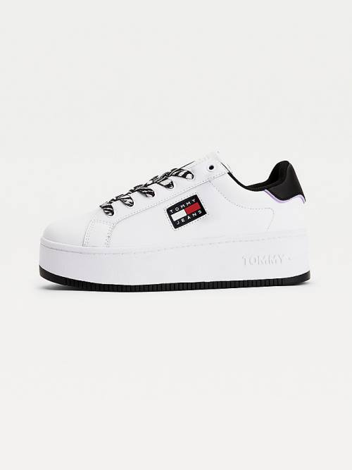 Tommy Hilfiger Deri Flatform Cupsole Spor Ayakkabı Kadın Beyaz | TH521POJ