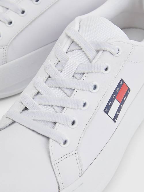 Tommy Hilfiger Deri Flatform Spor Ayakkabı Kadın Beyaz | TH978MVE